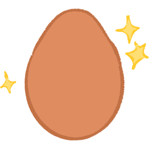 A brown egg with three yellow sparkles around it.